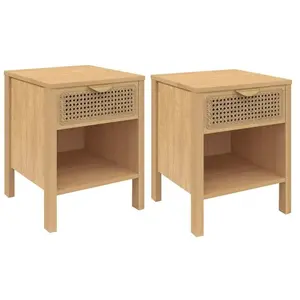 IDMARKET Lot de 2 tables de chevet EDHEN cannage avec 1 tiroir et 1 ni... pas cher