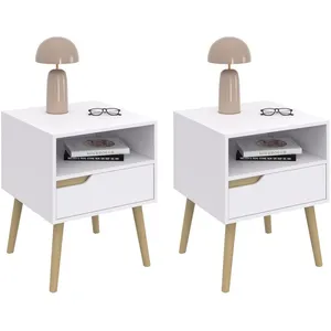 IDMARKET Lot de 2 tables de chevet HELSINKI 1 tiroir scandinave blanc pas cher