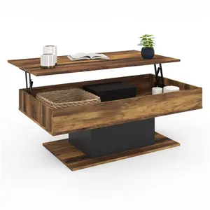 IDMARKET Table basse plateau relevable rectangulaire EDEN bois foncé e... pas cher