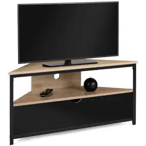 IDMARKET Meuble TV 100 cm d'angle BOSTON avec placard noir design indu... pas cher
