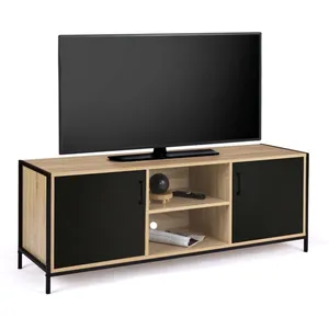 IDMARKET Meuble TV 140 cm BOSTON 2 portes noires design industriel pas cher