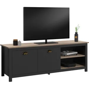 IDMARKET Meuble TV 140 cm vintage ISIS bois et noir pas cher