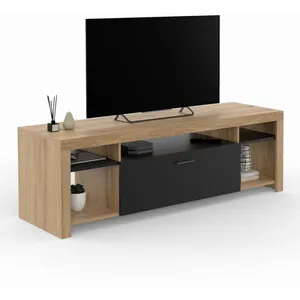 IDMARKET Meuble TV 140 cm MALO bois et placard noir pas cher