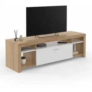 IDMARKET Meuble tv 140 cm malo bois et placard blanc pas cher