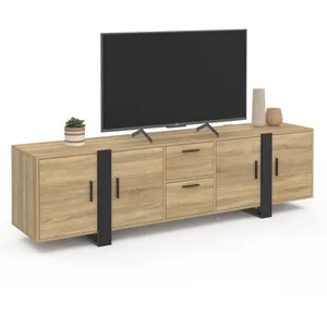 IDMARKET Meuble TV 180 cm PHOENIX 4 portes + 2 tiroirs bois et noir pas cher