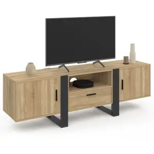 IDMARKET Meuble TV 160 cm PHOENIX 3 portes bois et noir pas cher