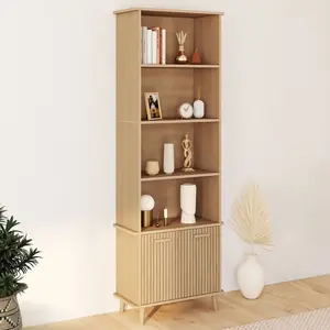 IDMARKET Etagère bibliothèque 4 niveaux JULIETTE avec placard effet lattes pas cher