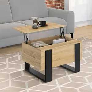 IDMARKET Table basse carrée plateau relevable 70 cm PHOENIX bois et noir pas cher