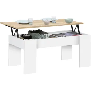 IDMARKET Table basse plateau relevable rectangulaire TARA bois blanc e... pas cher