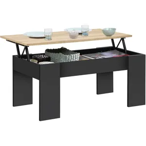 IDMARKET Table basse plateau relevable rectangulaire TARA bois noir et... pas cher