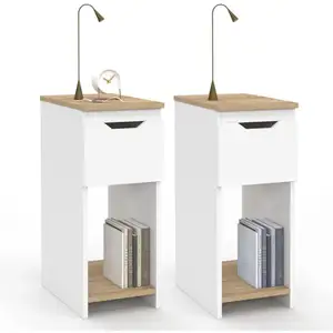 IDMARKET Lot de 2 tables de chevet ANOUK 1 tiroir et une niche blanc e... pas cher