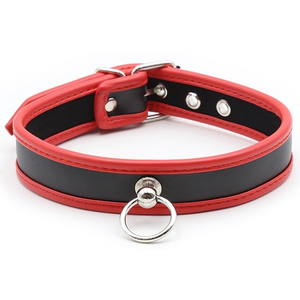 Collier O Ring Simili Noir-Rouge pas cher