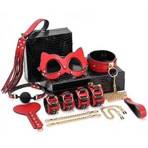 KinkHarness Coffret BDSM Luxury Noir-Rouge 8 Pièces   pas cher