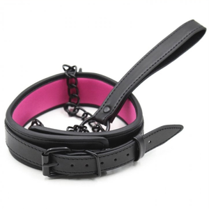 FUKR Collier + Laisse Noir - Rose   pas cher