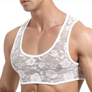 MenSexyWear Crop Dentelle Blanc XL pas cher