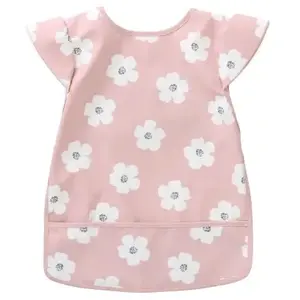 BB & Co Bavoir intégral en tissu imperméable fleurs rose et blanc (6-24 mois) pas cher