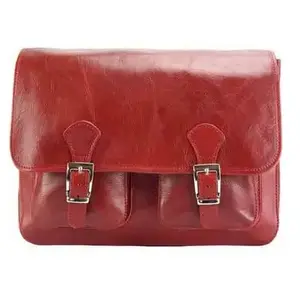 Sac Messager - TONY & PAUL - PAMELA - Cuir marron-rouge - 100% cuir de veau - Dimensions 35x12x25cm pas cher