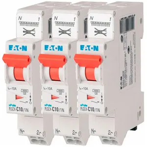 Eaton Lot de 3 disjoncteurs auto 10A PLG Ph+N borne à ressort 45kA courbe C pas cher