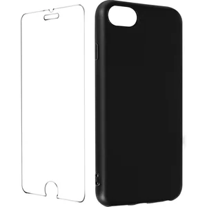 Geschikt voor iPhone 7/8/SE 2020-2022 Gel siliconen Hoes + 9H Gehard Glas Zwart pas cher