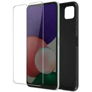 AVIZAR Coque Samsung Galaxy A22 5G Souple Noir et Verre Trempé 9H Transparent pas cher