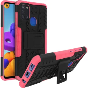 Avizar Geschikt voor Samsung Galaxy A21s Shockproof Case met Metalen riemclip roze pas cher