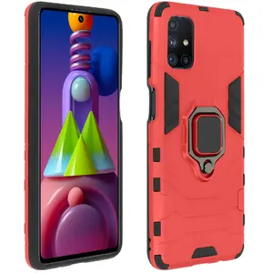 Avizar Coque pour Samsung Galaxy M51 Rigide Antichoc Bague Métallique Support Vidéo Rouge pas cher