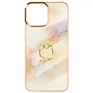 Bi-materiaal Hoes Geschikt voor Apple iPhone 12 Steunring Marmerpatroon   Champagne pas cher