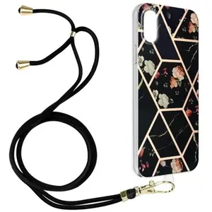 Avizar Coque pour iPhone XS Max Motif géométrique avec Cordon Amovible Noir pas cher