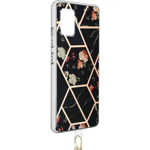 Avizar Coque pour Samsung Galaxy A51 5G Motif géométrique avec Cordon Amovible Noir pas cher