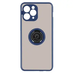 Avizar Coque pour IPhone 11 Pro Max Bi-matière Bague Métallique Support Vidéo Bleu Nuit pas cher