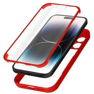 Comparateur de prix : Hoes Geschikt voor Apple iPhone 14 Pro Max Plexiglas achter +Polymeer voor, omtrek rood
