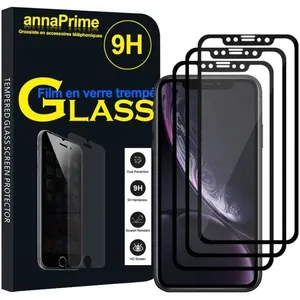 VCOMP Pour Apple iPhone XR (2018) 6.1" A1984: Lot / Pack de 3 Films de protection d'écran Verre Trempé de Couleur - NOIRVendu parcdiscount
