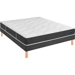 Ensemble Bultex ESSENTIAL + Sommier UNIC + pieds 140x200 Tissu gris fo... pas cher