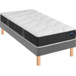 Ensemble Bultex ESSENTIAL + Sommier UNIC confort ferme + pieds 80x200 Tissu gris foncé Mousse pas cher