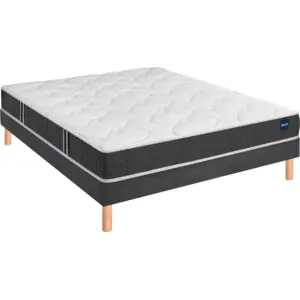 Ensemble Bultex ESSENTIAL + Sommier UNIC confort ferme + pieds 90x190 Tissu gris foncé Mousse pas cher
