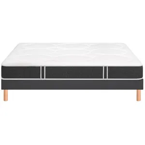 Ensemble Bultex COMFORTING + Sommier UNIC + pieds 90x190 Tissu gris foncé Mousse pas cher