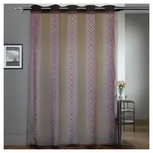 Voilage tamisant motif de pois et rayures Marron Brun 140x240 cm