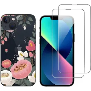 Coque pour iPhone 13 et 2 protections écran Verre Trempé [Fleur] Novago® pas cher