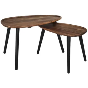 Lot de 2 Tables Basses Gigognes "Galet" 60cm Marron pas cher