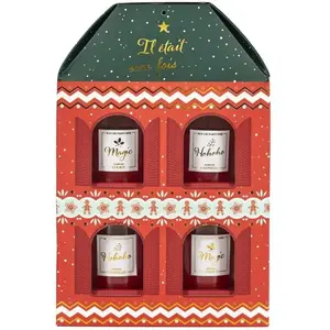 HOME DECO FACTORY Coffret 4 Bougies Parfumées Maison "Noël" 18cm Rouge pas cher