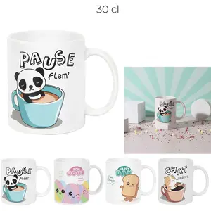 MUG CÉRAMIQUE KAWAII PAUSE GOURMANDE 30CL BLANC pas cher