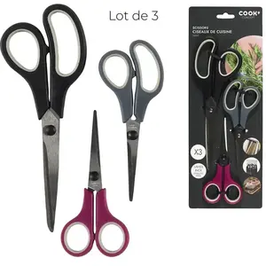 Lot de 3 Ciseaux de Cuisine Inox 19cm Multicolore pas cher