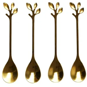 Home Deco Factory Theelepels - 4x stuks - goud - met blad - H11 cm - b...