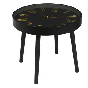 HOME DECO FACTORY Table d'Apppoint Horloge "Lounge" 50cm Noir pas cher