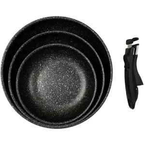 Lot de 3 Poêles Avec Poignée "Pierre" 29cm Noir pas cher