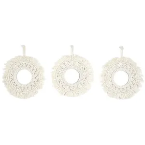 HOME DECO FACTORY Lot de 3 Miroirs Déco "Boho" 28cm Beige pas cher
