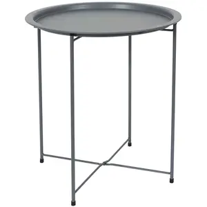 HOME DECO FACTORY Table Ronde D'appoint En Métal Pliable "Sienna" - Gris - D 47 X H 50 CmVendu parcdiscount