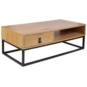 Maisonetstyles Table Basse 1 Tiroir 100x50x36 Cm En Bois Et Métal - Micky pas cher