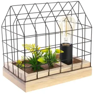 Tafellamp huis hout en metaal EU stekker 25 cm pas cher