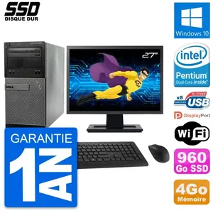 PC Tour Dell 3020 Ecran 27" Intel G3220 RAM 4Go SSD 960Go Windows 10 W... pas cher